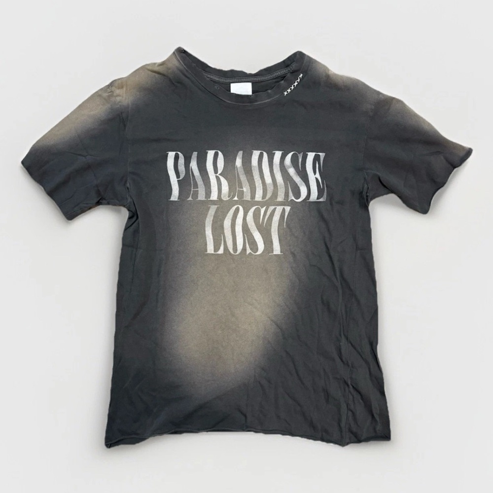 Alchemist Short Sleeve Raw Edges “PARADISE LOST” Men’s T-Shirt, Faded Gray, Sz M
